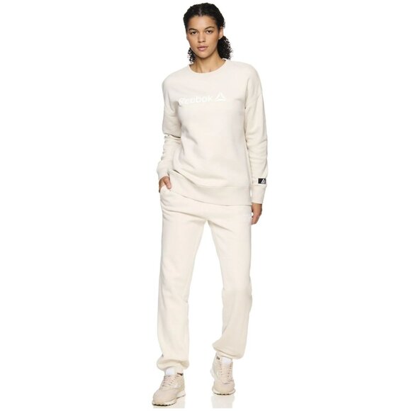 Reebok Women’s 2-Piece Set XL Jogger Sweatpants Crewneck Sweatshirt Beige - Picture 1 of 7